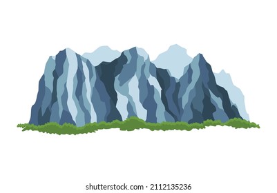 Nature mountain landscape. Rocky massif or barrow mountain heap vector Illustration. Range rock peaks, mountain rocky environment top. Travel landscape, climbing or hiking mountains