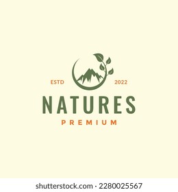 nature mountain peak circle shape leaves outdoor logo design vector