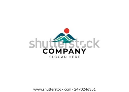 Nature Mountain Peak in Sunlight flat style vector logo design