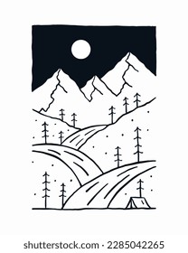 Die naturbelassene Gebirge und Fluss Vintage Vektorkunst