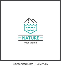 Nature Mountain Sea Logo. Minimal Clean Line Vector Icon. 