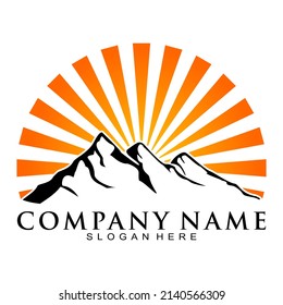 Nature mountain and sun illustration vector logo