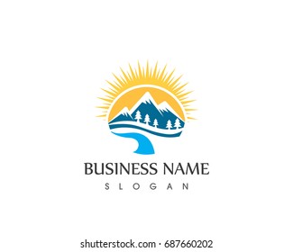 Nature Mountain And Sun Logo Design Template