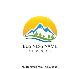 Nature Mountain And Sun Logo Design Template