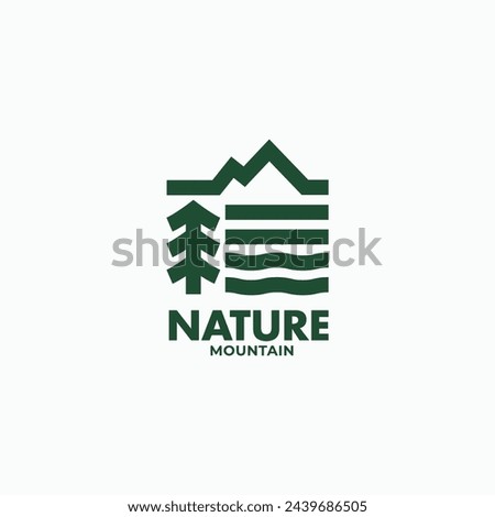 Nature mountain and tree abstract bold linear logo minimal vector icon illustration