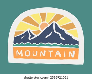 Nature mountain vintage hand drawing design for t shirt, badge, sticker illustration