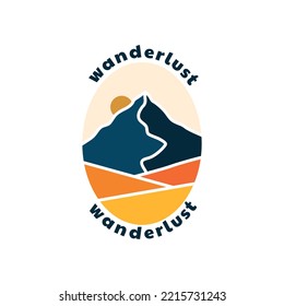 Nature mountain with wanderlust letter design for badge, sticker, patch, t shirt design, etc
