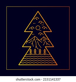 Nature mountain wildlife mono line art for badge patch emblem graphic vector art t-shirt design