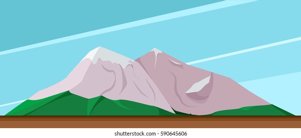 Nature mountains against a clear sky. Trees, lake near mountains. Camping landscape travel climbing or hiking mountains. Vector