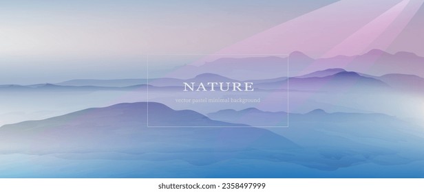 Nature. Mountains banner. Panoramic aerial view.
 Sunlight,  mist, fog. Watercolor textured vector background.
