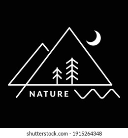 Nature, mountains. Black and white abstract line drawing. Linear illustration. Vector. Print design, minimalism. Ecology