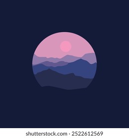 nature mountains illustration in circle vector design.