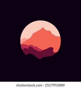 Nature mountains landscape illustration in circle.