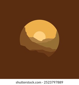 Nature mountains landscape illustration in circle.