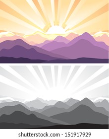 Nature mountains landscape with sunlight.Vector illustration