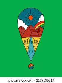 The nature mountains and rainbow sky design for badge, sticker, patch, t shirt design, etc
