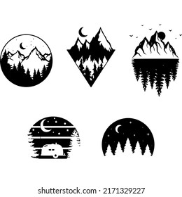 Nature mountains tree vector, Moon Mountain silhouette