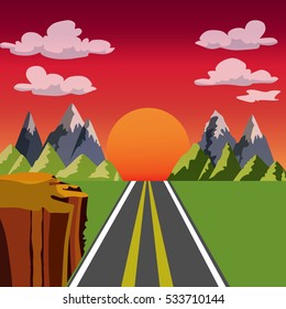 nature: mountains, trees, rock, sky, grass