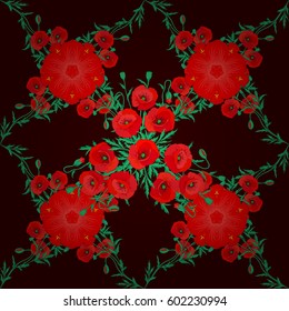 Nature multicolored flowers vector seamless pattern on a brown background.