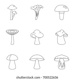 Nature mushroom icon set. Outline set of 9 nature mushroom vector icons for web isolated on white background