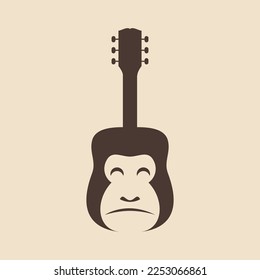 nature music face ape primate guitar logo design vector icon illustration template