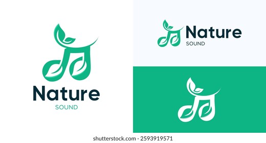 Nature music logo, Music note with leaf vector logo design, Natural music logo design the combination leaves sound logotype design, Nature sound, Relaxation music audio, Autumn leaves sound logo.