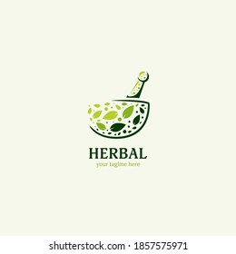 Nature natural green herbal logo icon symbol with bowl and leaves