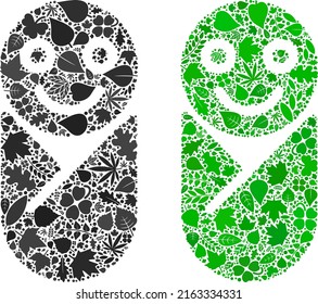 Nature newborn icon composition of herbal leaves in green and natural color variations. Ecological environment vector concept for newborn icon. Newborn vector image is shaped with green herbal parts.