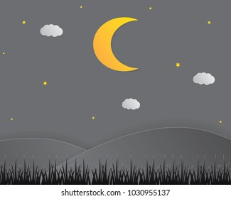 Nature night landscape background. Cuted paper design. Vector eps10.