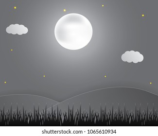 Nature night landscape background. Cuted paper design. Vector eps10.