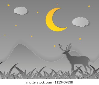 Nature night landscape background. Cuted paper design. Vector eps10.