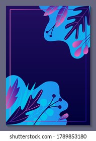 Nature in the night. Leaves and plants on a dark background. Abstract vertical backdrop. Vector illustration.