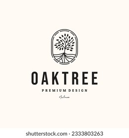 nature oak tree line art logo vector minimalist illustration design, evergreen oak tree style logo design