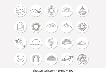 nature object collection and sun mountain cloud for social media sticker