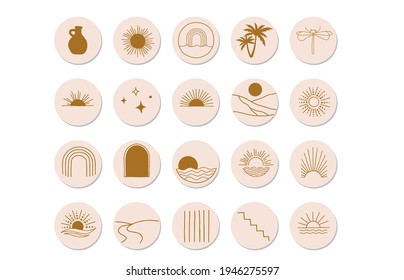 nature object collection with sun,mountain,rainbow for social media,sticker