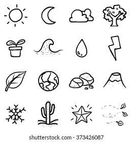 nature objects or icons set/ cartoon vector and illustration, hand drawn style, isolated on white background.