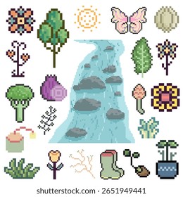 nature objects retro pixel art