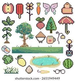 Naturaleza Objetos Pixel Art retro