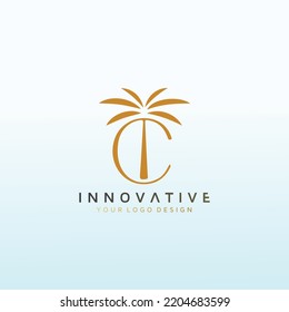 nature or ocean or beach logo design letter C