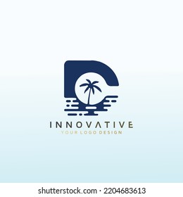 nature or ocean or beach logo design letter C