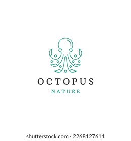 Nature octopus line logo icon design template flat vector