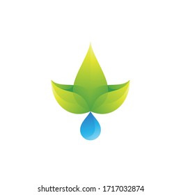 Nature Oil Green Leaf and Water Droplet Logo Symbol with Vivid Gradient Color 