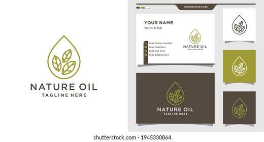 Diseño del logo del aceite de la naturaleza con concepto creativo y tarjeta de visita. Plantilla de diseño de logotipo Vector Premium
