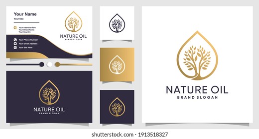 Nature oil logo with modern tree concept and business card design Premium vector