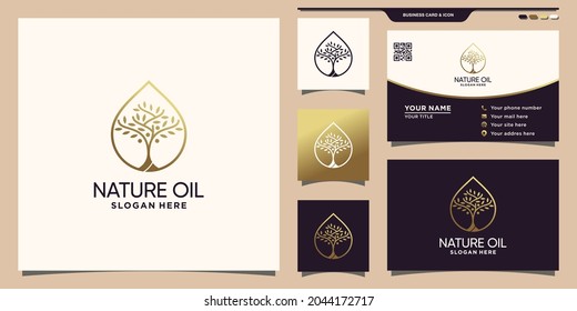 Nature oil logo with unique water drop concept and business card design Premium Vector