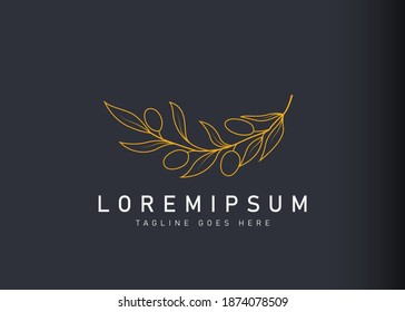 Nature olive logo design. Vector illustration of Hand drawn wedding olive. Modern logo design with line art icon style.