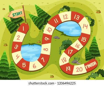 Nature on board game template illustration