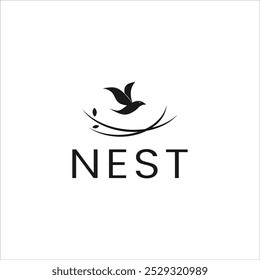 nature organic bird nest vector logo, freedom bird flying from nest design template