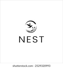 nature organic bird nest vector logo, freedom bird flying from nest design template