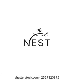 nature organic bird nest vector logo, freedom bird flying from nest design template